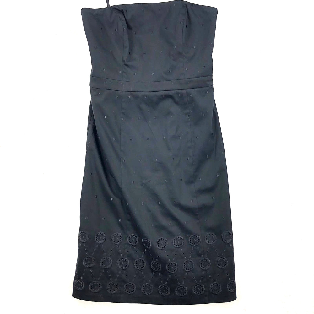 Ann Taylor Womens 6 Black Eyelet Cocktail Dress Strapless Empire Waist Tailored